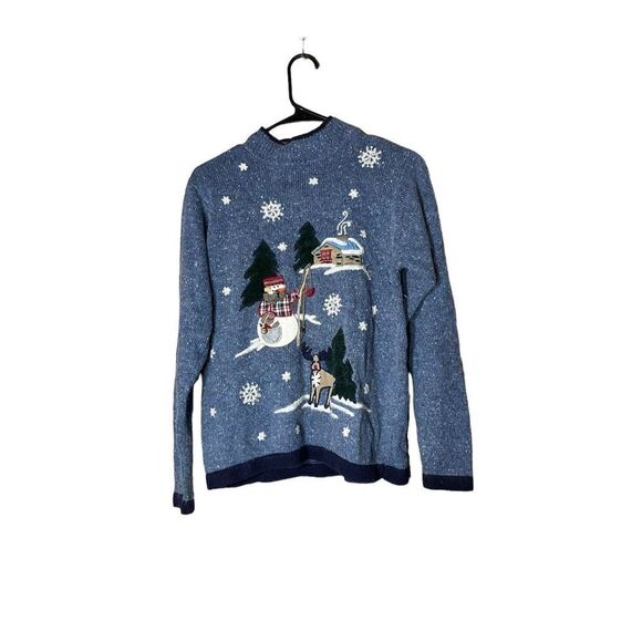Vintage Victoria Jones Petite Ugly Christmas Sweater Embroidered Size Medium Pet - Picture 1 of 7